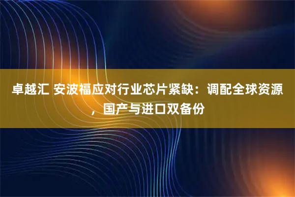 卓越汇 安波福应对行业芯片紧缺：调配全球资源，国产与进口双备份
