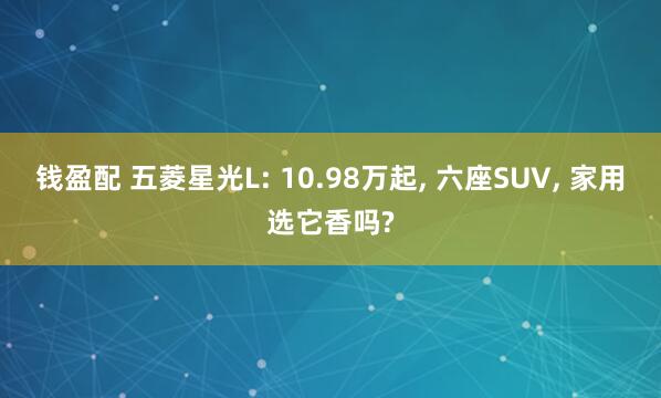 钱盈配 五菱星光L: 10.98万起, 六座SUV, 家用选它香吗?